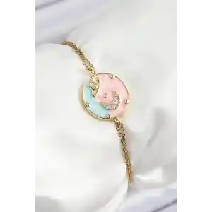 316L Çelik Zincir Mineli Sanatsal Portre Zirkon Taşlı Gezegen Model Gold Renk Kadın Bileklik