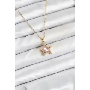316L Çelik Zincir Pembe Taşlı Yıldız Model Kadın Kolye