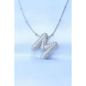 316L Çelik Zincirli Zirkon Taşlı M Harfli Gümüş Renk Bubble Kolye