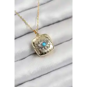 316L Çelik Zirkon Taşlı Açılabilr Kapaklı Göz Model Gold Renk Kadın Kolye