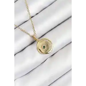 316L Çelik Zirkon Taşlı Ay Ve Güneş Model Gold Renk Kadın Kolye