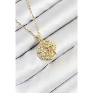 316L Çelik Zirkon Taşlı Ay Ve Güneş Model Gold Renk Kadın Kolye