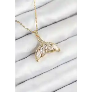 316L Çelik Zirkon Taşlı Balık Kuyruğu Model Gold Renk Kadın Kolye
