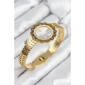 316L Çelik Zirkon Taşlı Çeyrek Takılabilir Gold Renk Kelepçe