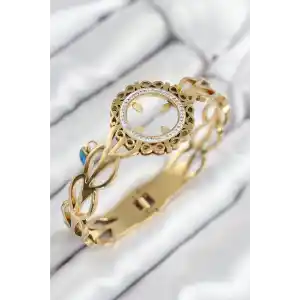 316L Çelik Zirkon Taşlı Çeyrek Takılabilir Gold Renk Kelepçe