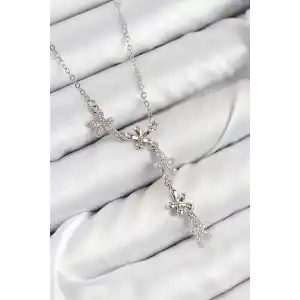 316L Çelik Zirkon Taşlı Çiçek Model Gümüş Renk Kadın Kolye