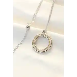 316L Çelik Zirkon Taşlı Çift Renkli Tifany Kolye