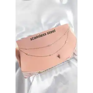 316L Çelik Zirkon Taşlı Damla Model Gold Renk Göbek Bel Zinciri