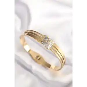 316L Çelik Zirkon Taşlı Gold Renk Kadın Kelepçe Bilezik