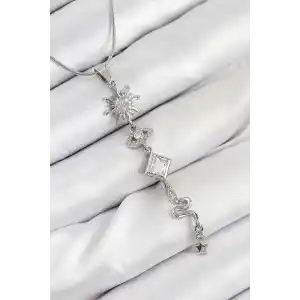 316L Çelik Zirkon Taşlı Güneş Ve Ay Enerji Model Gümüş Renk Kadın Kolye