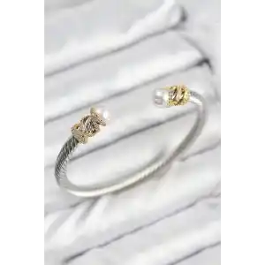 316L Çelik Zirkon Taşlı İnci Model Gold Ve Gümüş Renk Kadın Bileklik