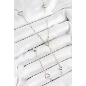 316L Çelik Zirkon Taşlı Kalp Figürlü Y Model Gümüş Renk Kadın Kolye