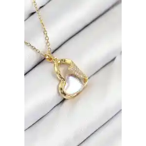 316L Çelik Zirkon Taşlı Kalp Model Gold Renk Kadın Kolye