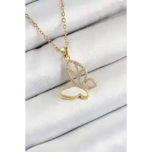 316L Çelik Zirkon Taşlı Kelebek Model Gold Renk Kadın Kolye