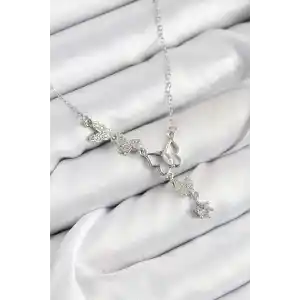 316L Çelik Zirkon Taşlı Kelebek Model Gümüş Renk Kadın Kolye