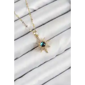 316L Çelik Zirkon Taşlı Kutup Yıldızı Model Gold Renk Kadın Kolye