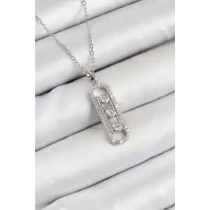 316L Çelik Zirkon Taşlı Messika Model Gümüş Renk Kadın Kolye