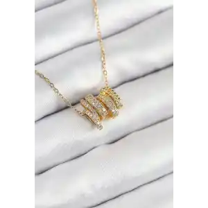 316L Çelik Zirkon Taşlı Sarmal Model Gold Renk Kadın Kolye