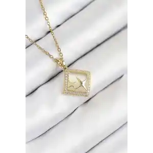 316L Çelik Zirkon Taşlı Yıldız Model Gold Renk Kadın Kolye