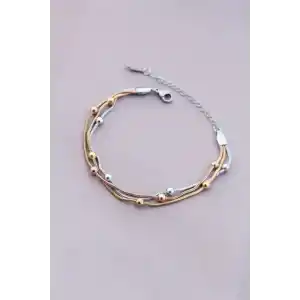 316L Kararmaz Çelik Gümüş Renk Top Zincirli Kadın Bileklik