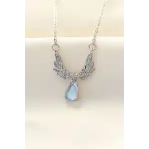 316L Zinciri Çelik Zirkon Taşlı Gümüş Renk Kanatlı Damla Kolye