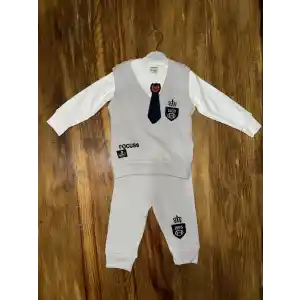 6-24 aylık kravatlı üçlü takım gri