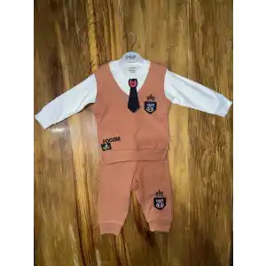 6-24 aylık kravatlı üçlü takım kahve