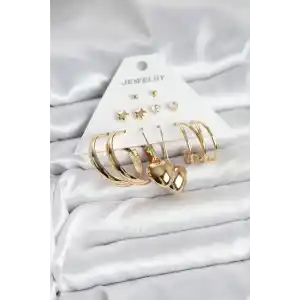 6 Çift Kadın Küpe Seti Gold Renk