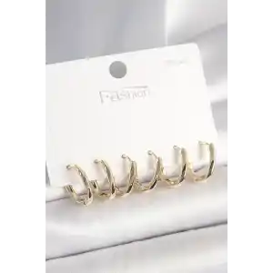 925 Ayar Gümüş Çivi Pirinç Gold Renk Oval Halka Model Kadın Küpe Seti