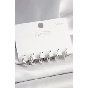 925 Ayar Gümüş Çivi Pirinç Gümüş Renk İşlemeli Halka Model Kadın Küpe Seti