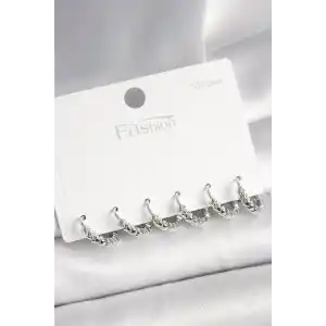 925 Ayar Gümüş Çivi Pirinç Gümüş Renk Kalp İşlemeli Halka Model Kadın Küpe Seti