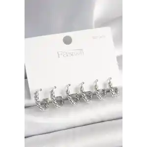 925 Ayar Gümüş Çivi Pirinç Gümüş Renk Sarmal Halka Model Kadın Küpe Seti