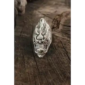 Antik Gümüş Renk Ejderha Kafası Model Ayarlanabilir Erkek Yüzük