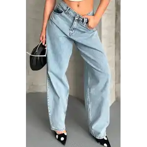 Baggy kar yıkama buz mavi jeans pantolon d2007