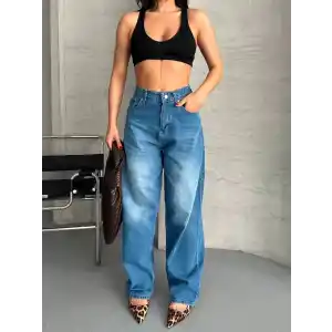 Baggy süper taş bıyık yıkama mavi jeans pantolon d2007