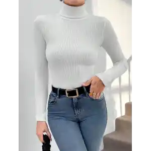 Balıkçı yaka dar kesim kaşkorse kazak beyaz