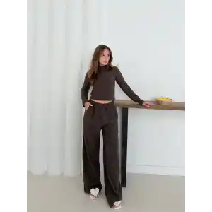 Balıkçı yaka örme takım kahve st265865