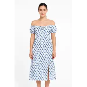 Bardot Omuzu Acık Çiçek Desenli Elbise - Desenli