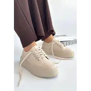 Carin Bej Keten Bağcıklı Spor Ayakkabı