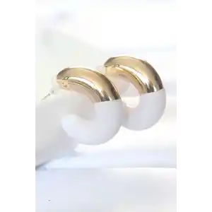 CCB Beyaz Gold Çift Renk Küpe