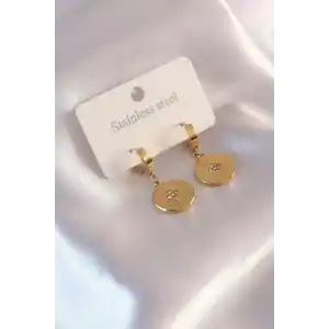 Çelik Gold Renk Kutup Yıldızı İşleme Zirkon Taşlı Kadın Küpe
