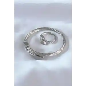 Çelik Gümüş Renk Burgu Model Erkek Bileklik Yüzük Seti