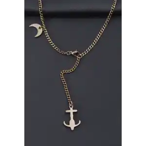 Çelik Rose Renk Çapa Tasarımlı Kadın Kolye