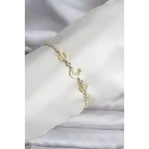 Charmlı Model Zirkon Taşlı Gold Renk Su Yolu Kadın Bileklik