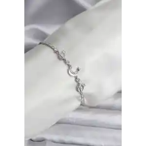 Charmlı Model Zirkon Taşlı Gümüş Renk Su Yolu Kadın Bileklik