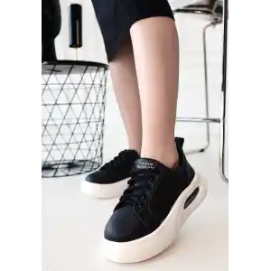 Chris Siyah Cilt Bağcıklı Spor Ayakkabı