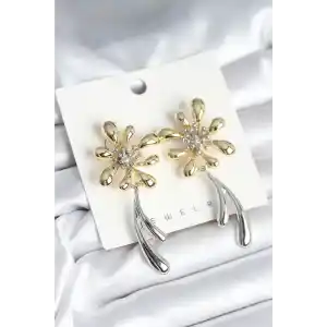 Çiçek Model Gold Gümüş Renk Kadın Küpe