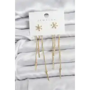 Çiçek Model Gold Pirinç Sallantılı Kadın Küpe