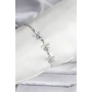 Çiçek Model Zirkon Taşlı Gümüş Renk Pirinç Su Yolu Kadın Bileklik