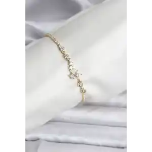 Çiçekli Model Zirkon Taşlı Gold Renk Su Yolu Kadın Bileklik